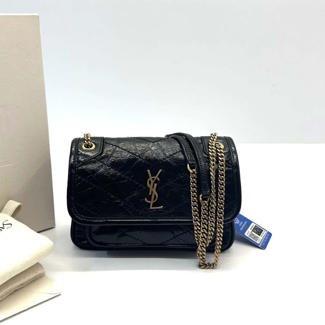 未使用 YSL/圣罗兰  niki 系列新款黑金mini链条包