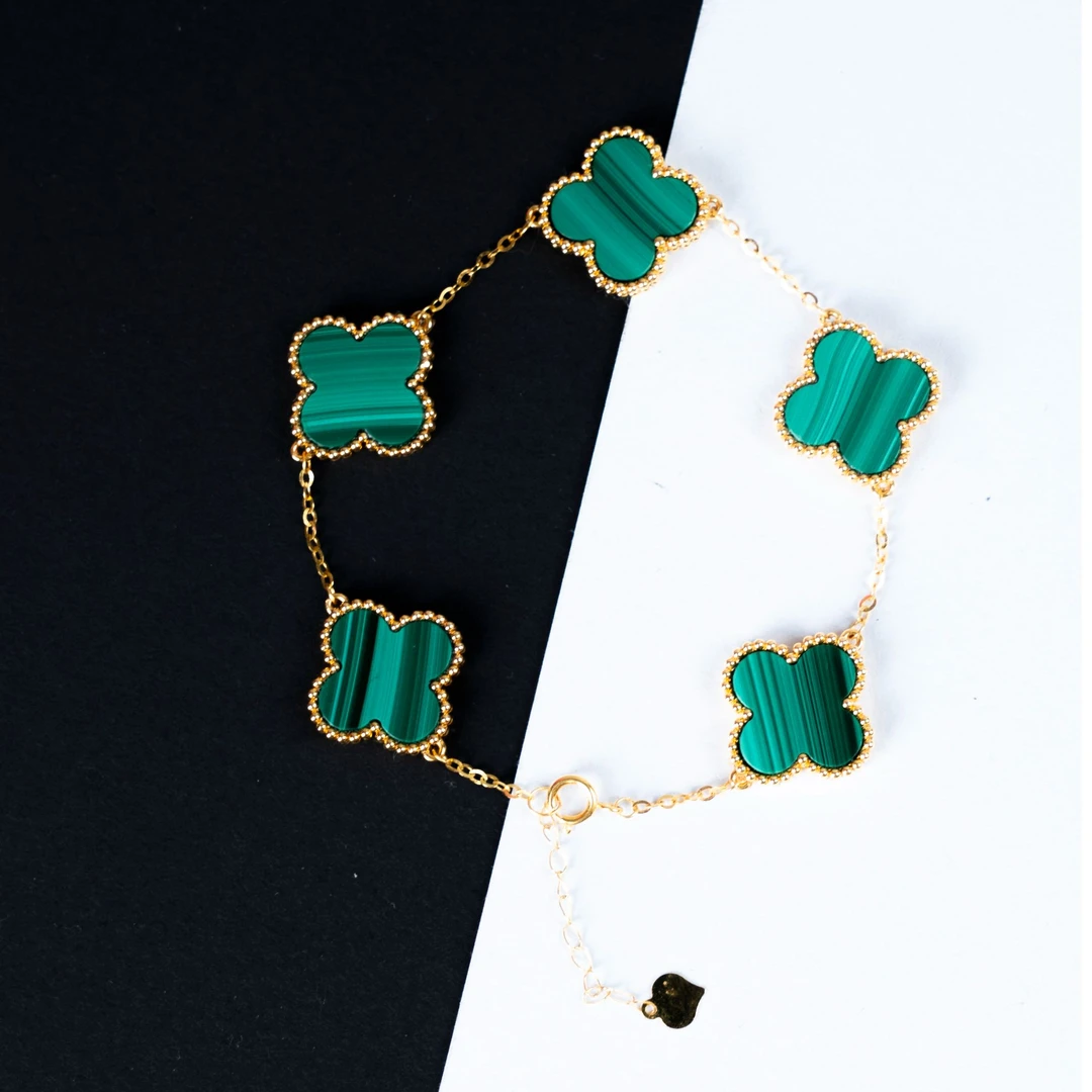 五花孔雀石手链 AU750 10 15mm 18k金镶嵌 k黄k玫 典雅百搭轻奢感