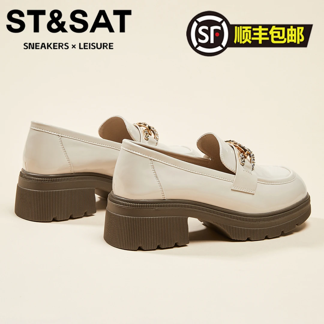 星期六真皮水钻单鞋女士轻便小香风乐福鞋时尚配裙小皮鞋网红同款
