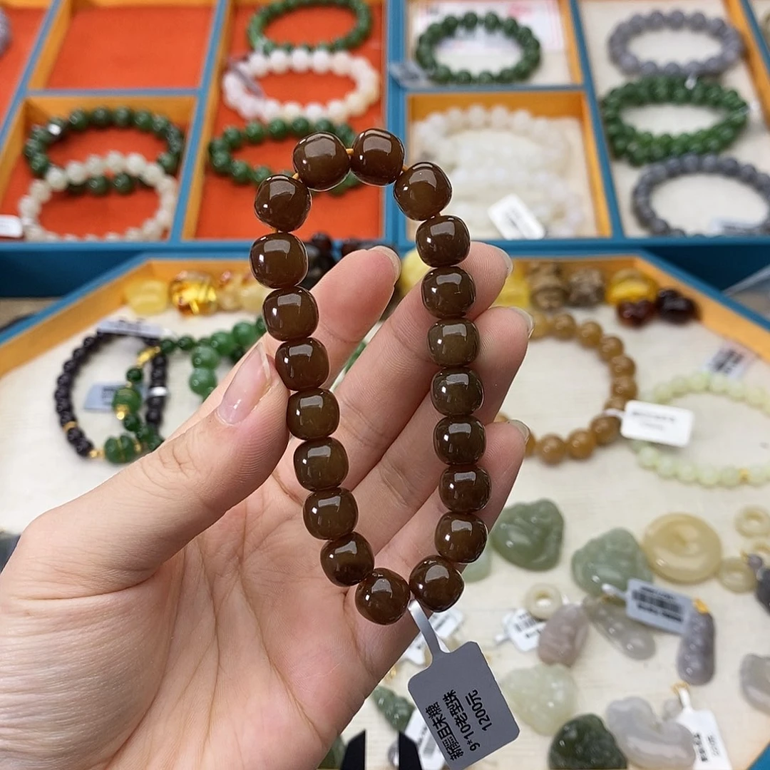 和田玉未镶嵌手链w24新疆老红糖9mm