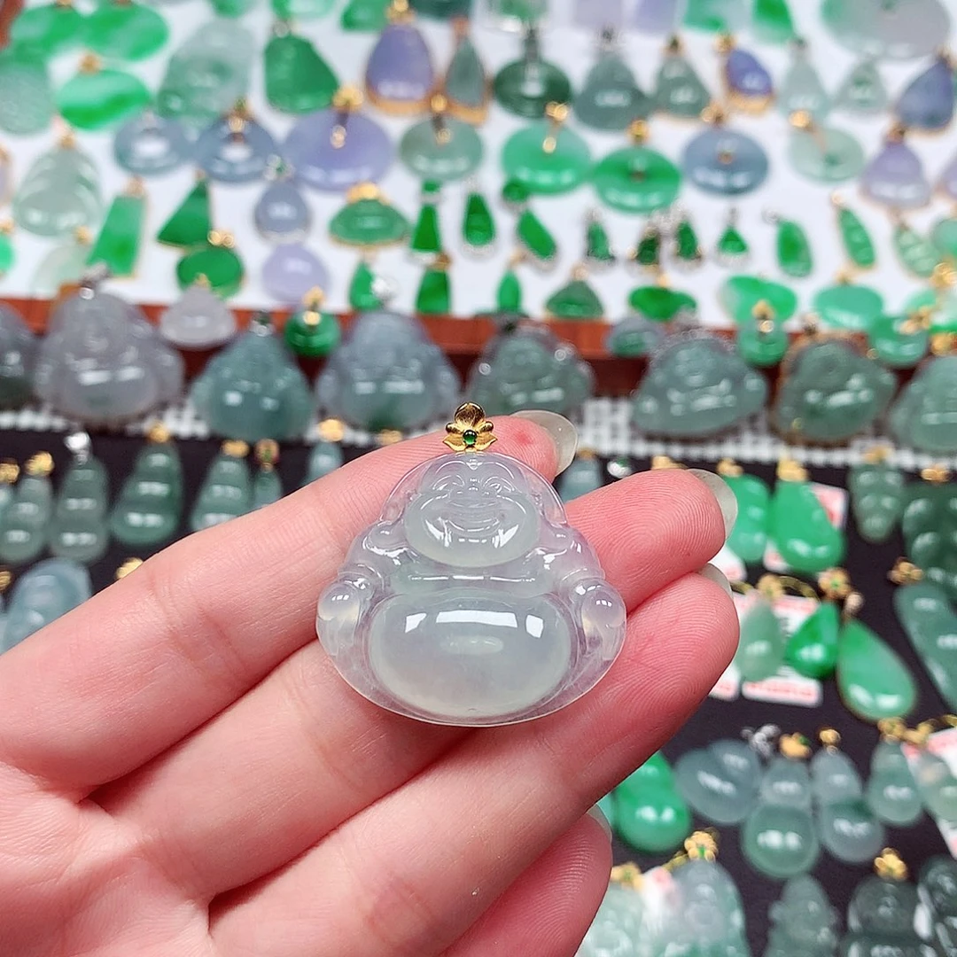翡翠18K金镶嵌吊坠(不含链)天然翡翠A货
