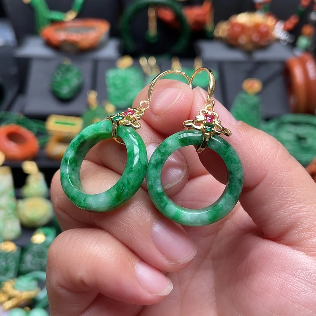 翡翠银S925镶嵌耳饰