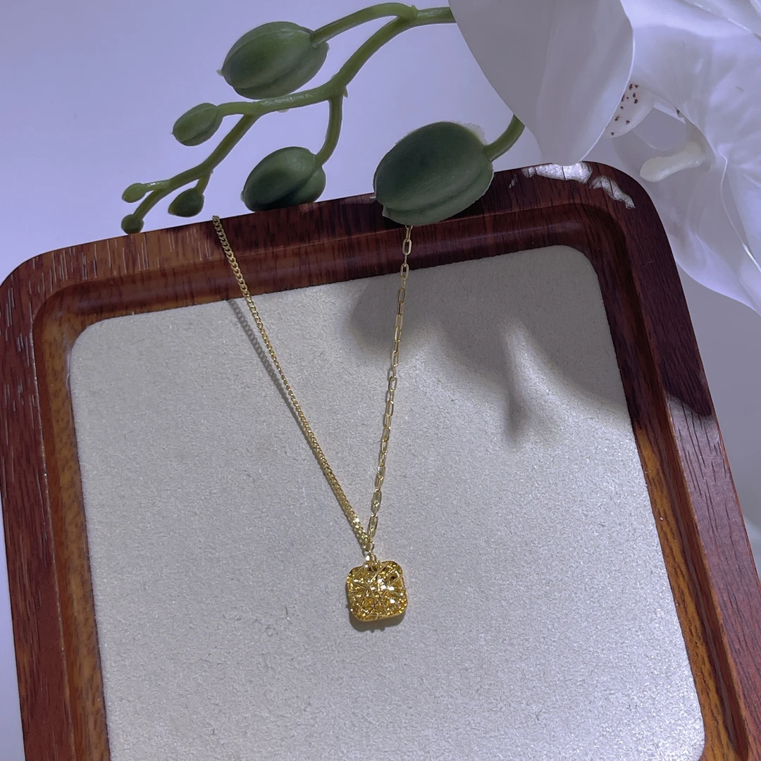 5G工艺足金999轻奢百搭拉丝方糖套链