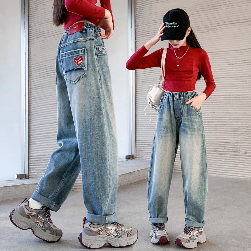 女童裤子秋季初中生学生2025新款大童休闲长裤春秋儿童春装牛仔裤