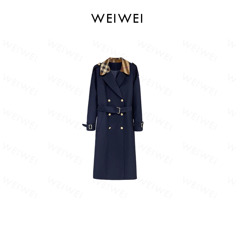 唯可哲时尚高级英伦风格子拼接风衣301122