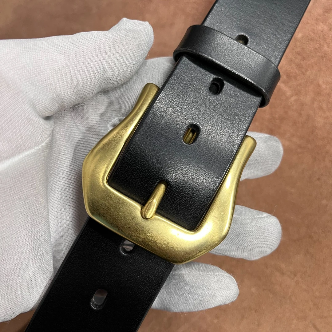 黄铜蝴蝶半扣头层牛皮手工皮带时尚休闲经典百搭真皮简约复古