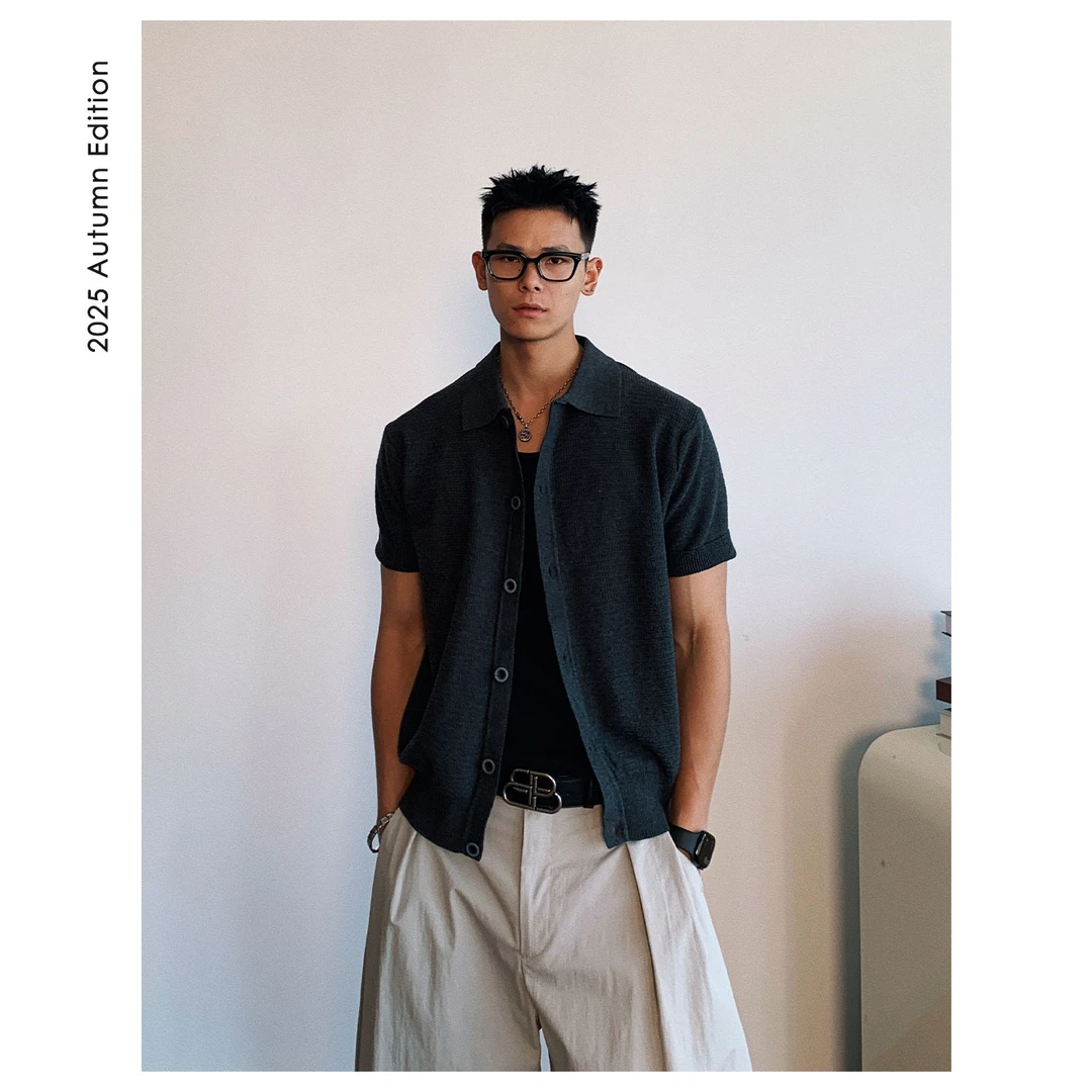 ZICHENG 25ss夏季 纯棉质 老钱风 平替款 男士百搭正肩短袖衬衫