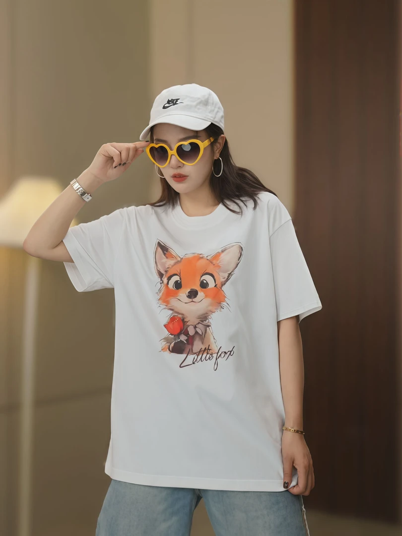 2025时尚情侣夏季简约百搭T恤宽松休闲棉圆领印花男女同款短袖