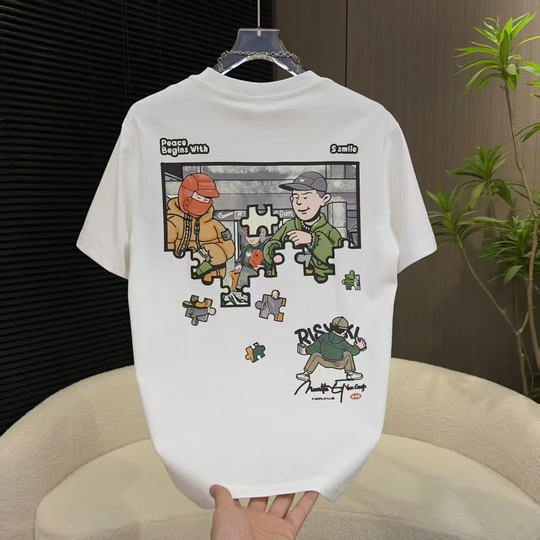 【夏季】新款男女同款时尚拼图刺绣短袖T恤