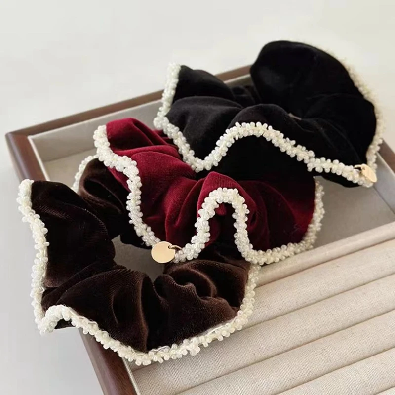 法式气质赫本风丝绒珍珠大肠发圈高级感时髦新款丸子头低马尾发绳