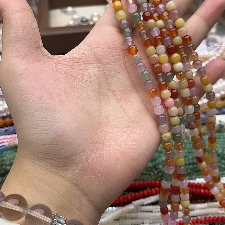 玛瑙/玉髓未镶嵌珠宝半成品一条6mm左右多宝玛瑙多圈