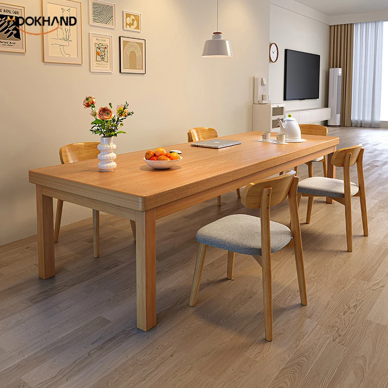 实木餐桌吃饭木桌子家用长方形简约小户型出租屋原木风桌椅组合