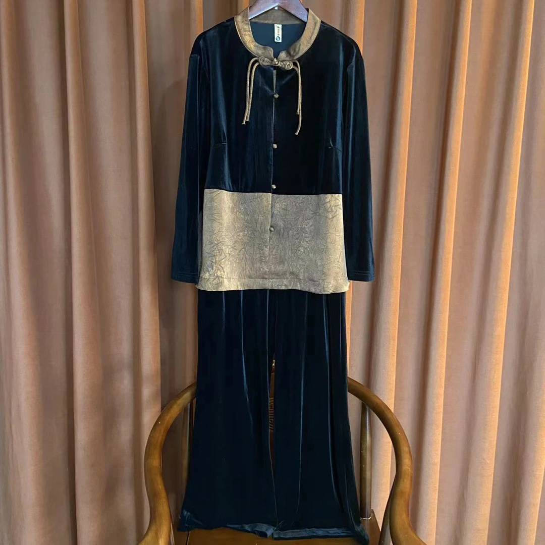 [知行]中国风设计师款时尚休闲中国风百搭洋气复古俩件套女套装