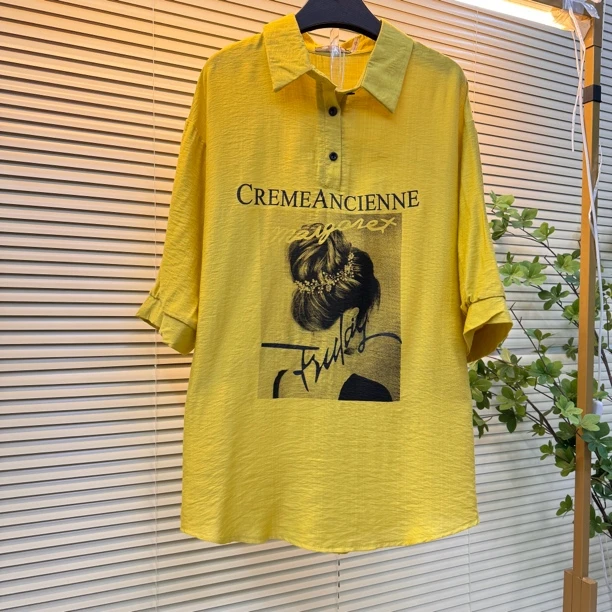 大码上衣长款衬衫小衫时尚休闲百搭夏季宽松潮流印花韩版翻领夏款