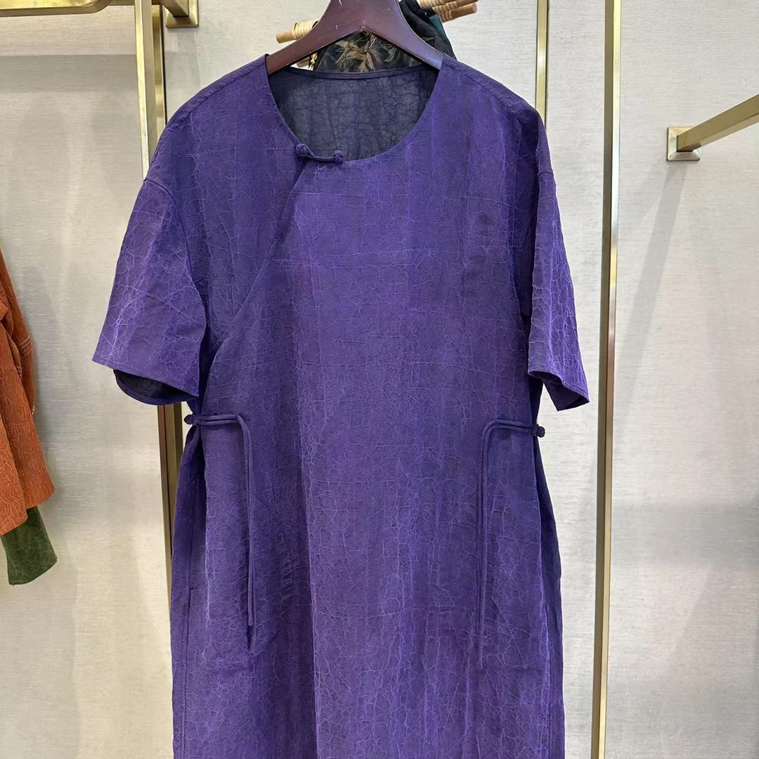 叶辰甄选香云纱  龟裂纹香云纱连衣裙 （99162紫色）