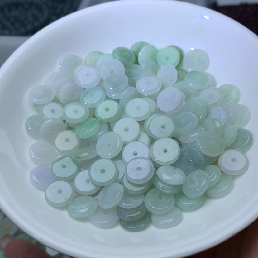 【闪购商品】未镶嵌手链翡翠卡9加冰绿白平安扣50颗