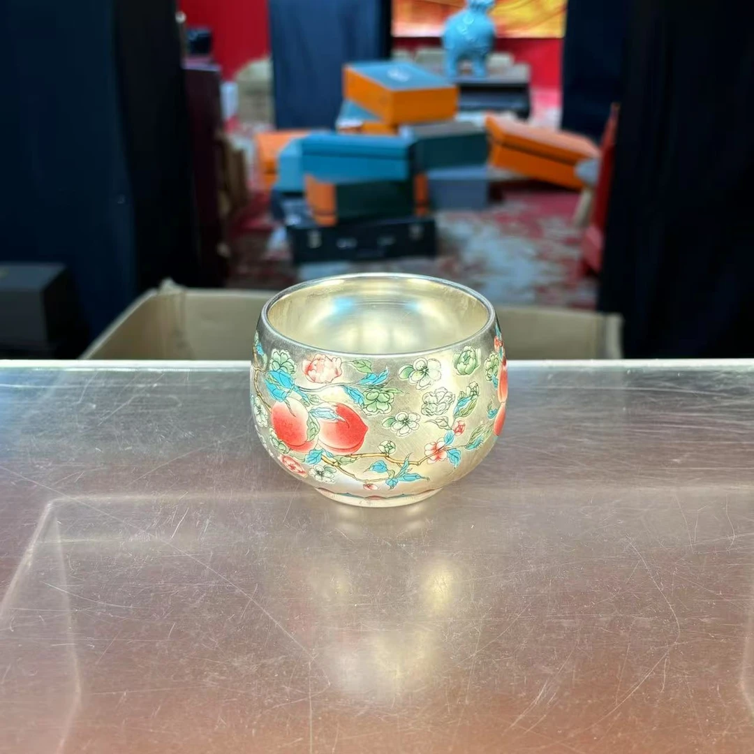 秋香茶具  粉彩九桃银主人杯大容量品茗杯禅定杯-5187