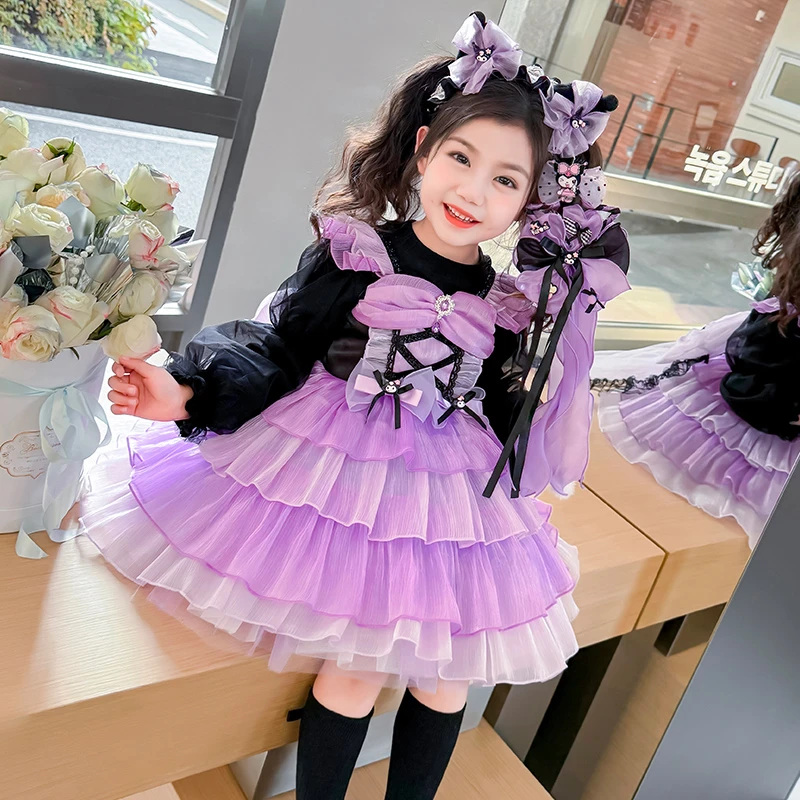 新款女童库洛米两件套洛丽塔春秋款公主裙生日可爱蓬蓬长袖裙