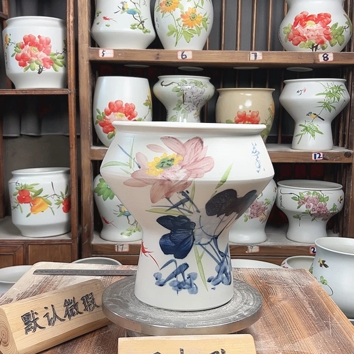 摆件高脚青花荷花新款陶瓷陶瓷