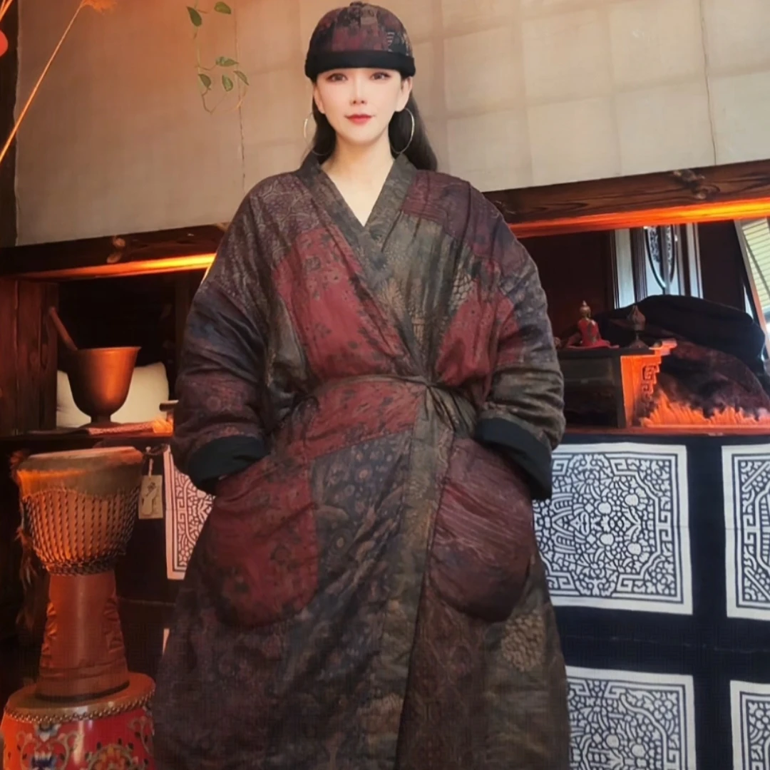 東森家设计师新款百搭双色亚麻拼接棉袍