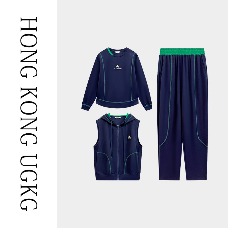 香港UG&KG 套装女春2025新款爆款高级感贵夫人上衣宽松裤子三件套