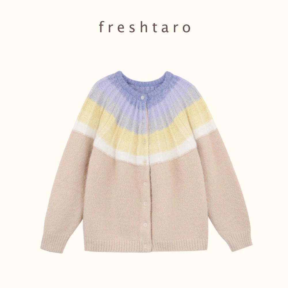 freshtaro 紫雾雪山 毛绒感费尔岛毛衣开衫外套女冬小众针织上衣