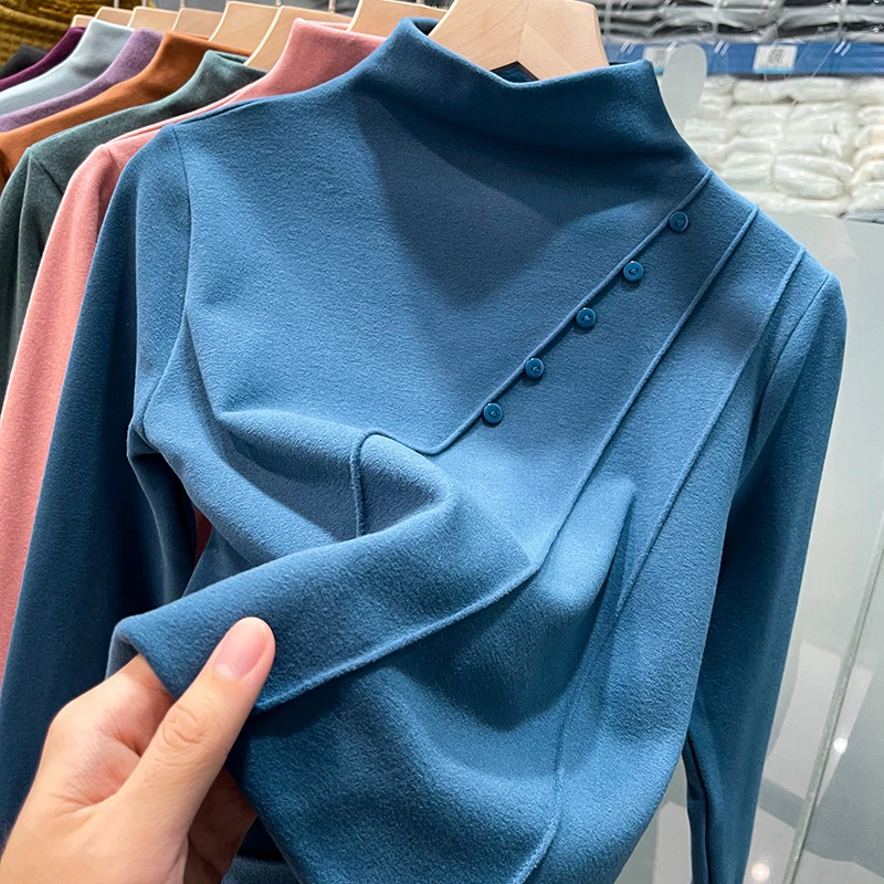 高级感双面澳绒半高领打底衫女秋冬爆款保暖内搭长袖发热德绒上衣