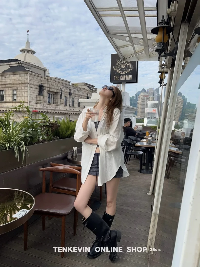 【琴】9371松弛感白色V领亚麻衬衫女宽松上衣2025新款防晒衬衣薄