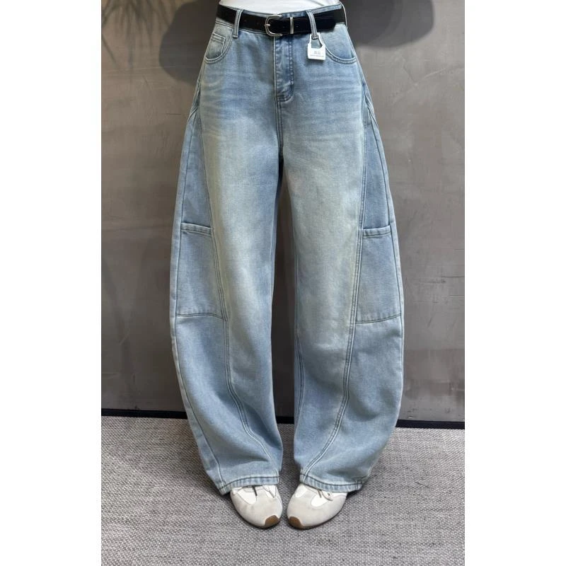 99263#美式复古宽松阔腿裤窄版弯刀牛仔裤女2025秋冬新款香蕉裤