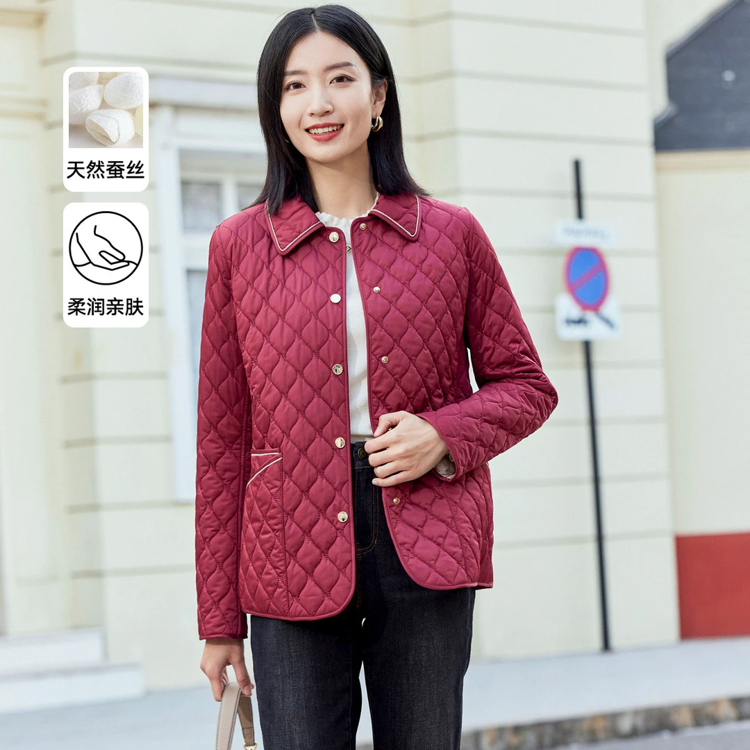 【思思专属】秋季桑蚕丝气质优雅中淑保暖通勤棉衣外套女专柜同款
