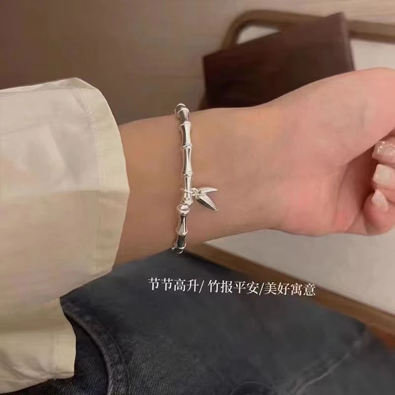 足银手镯 999.9 竹报平安推拉手镯  生日礼物送老婆/送女朋友