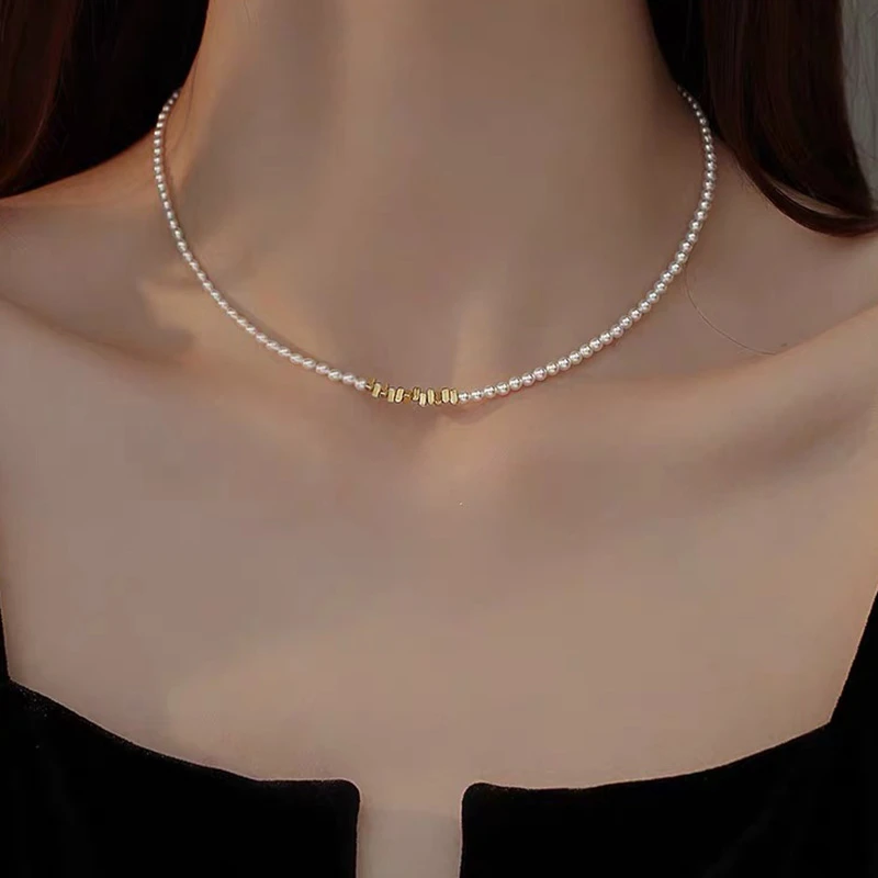 链子925银仿珍珠 珍珠项链小米珠锁骨项链女款小众首饰氛围感配饰