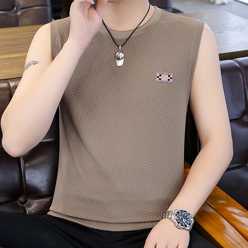 高档短袖男士背心男装夏季透气速干无袖健身打底半袖薄款圆领T恤