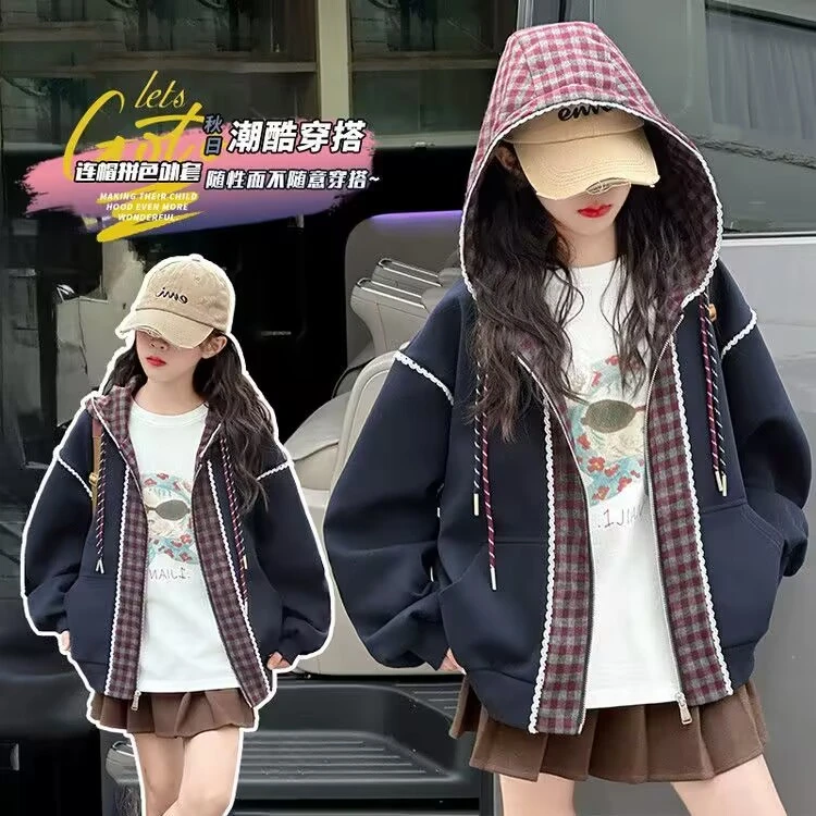 女童外套春秋款2025新款小女孩洋气秋季童装儿童连帽上衣秋装潮流