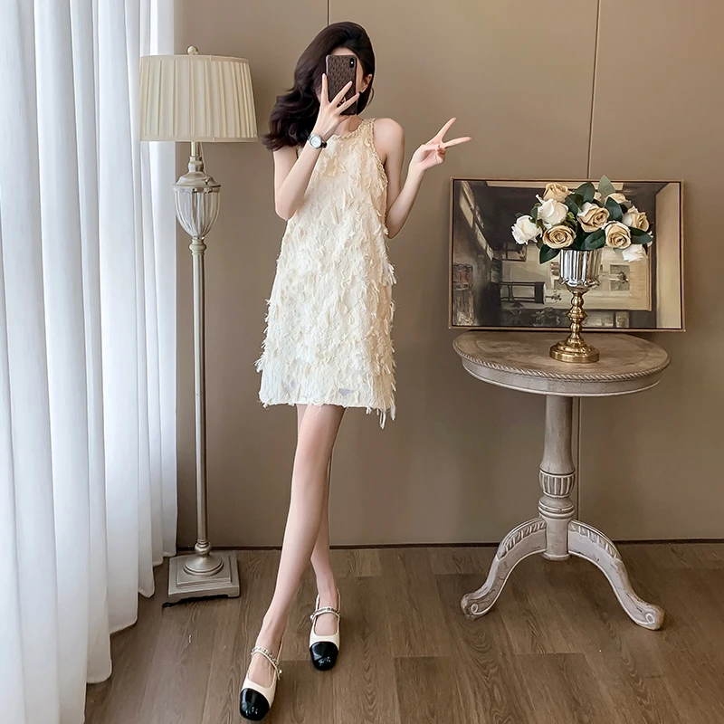 夏季名媛千金风背心裙小个子高端气质小众设计A字小香风连衣裙女