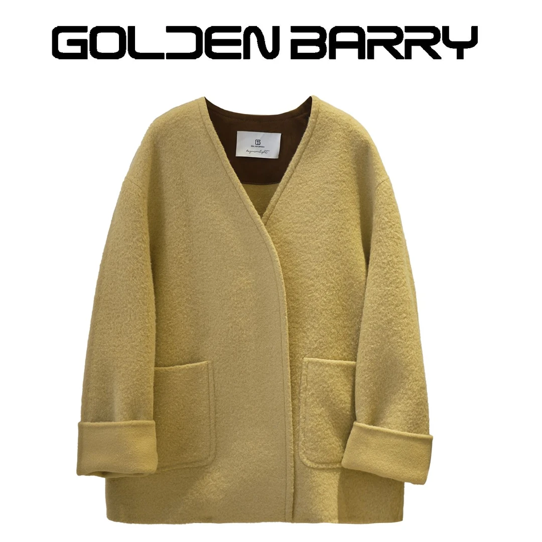 142052简约深V领双面呢大衣