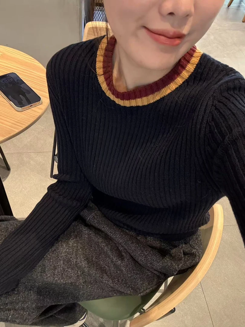 YOUCAI新年｜藏蓝拼色针织衫