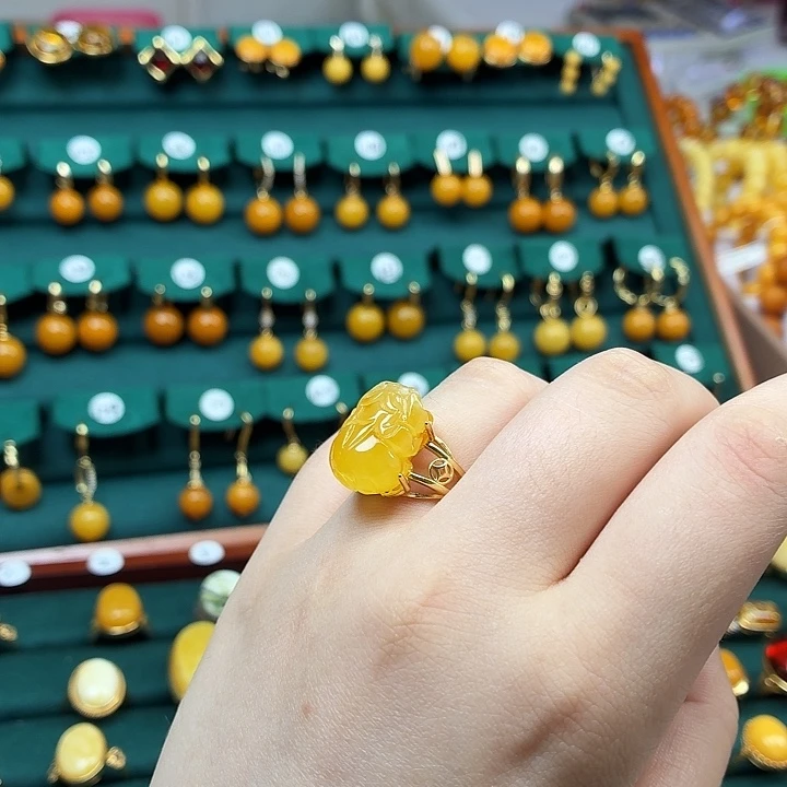 琥珀银S925镶嵌戒指