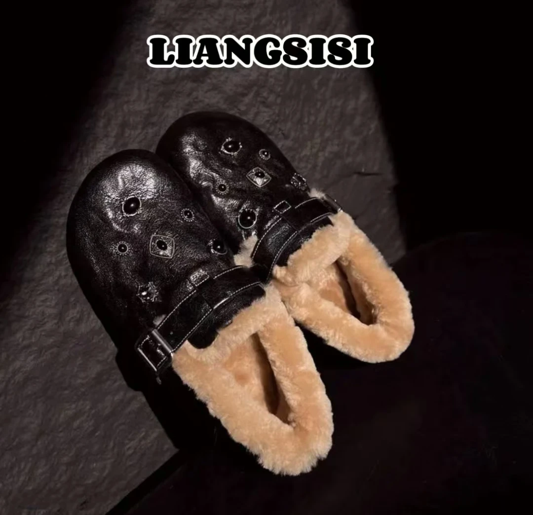 梁思思SHOES【金属扣皮鞋】2024新款高级感厚底保暖毛绒小皮鞋-F66