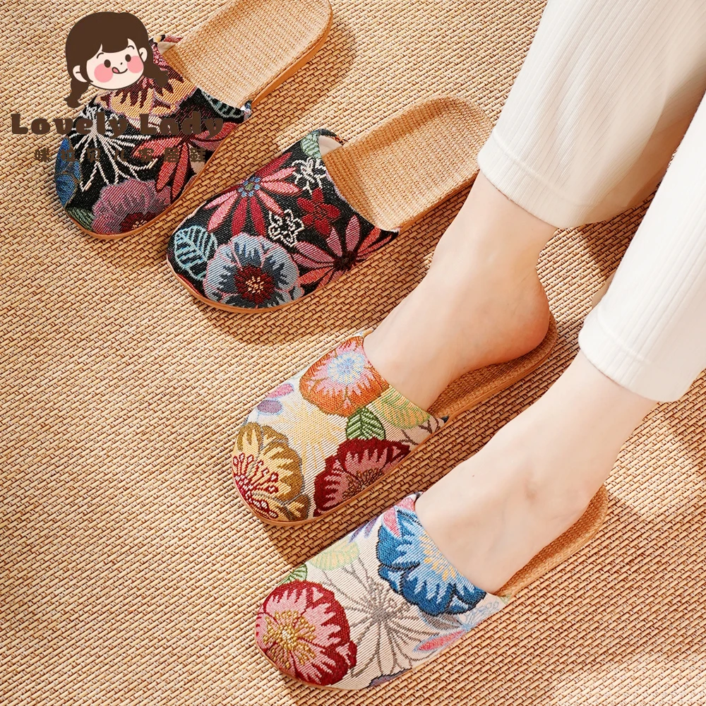 2025新款夏季居家国风包头亚麻棉麻透气防滑女士家居室内凉拖鞋