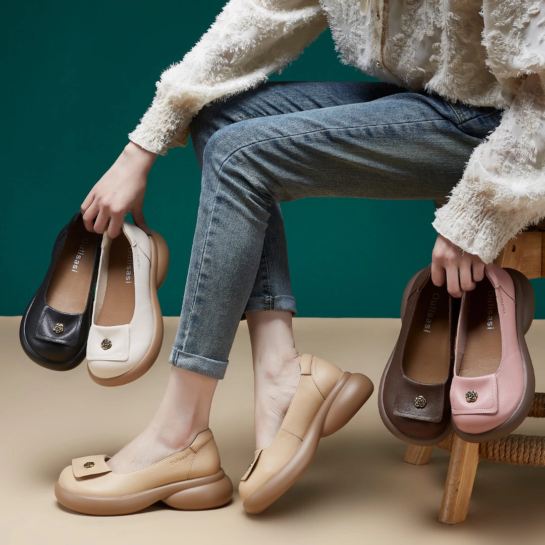 头层牛皮女英伦风厚底女单鞋2025年新款懒人一脚蹬女鞋