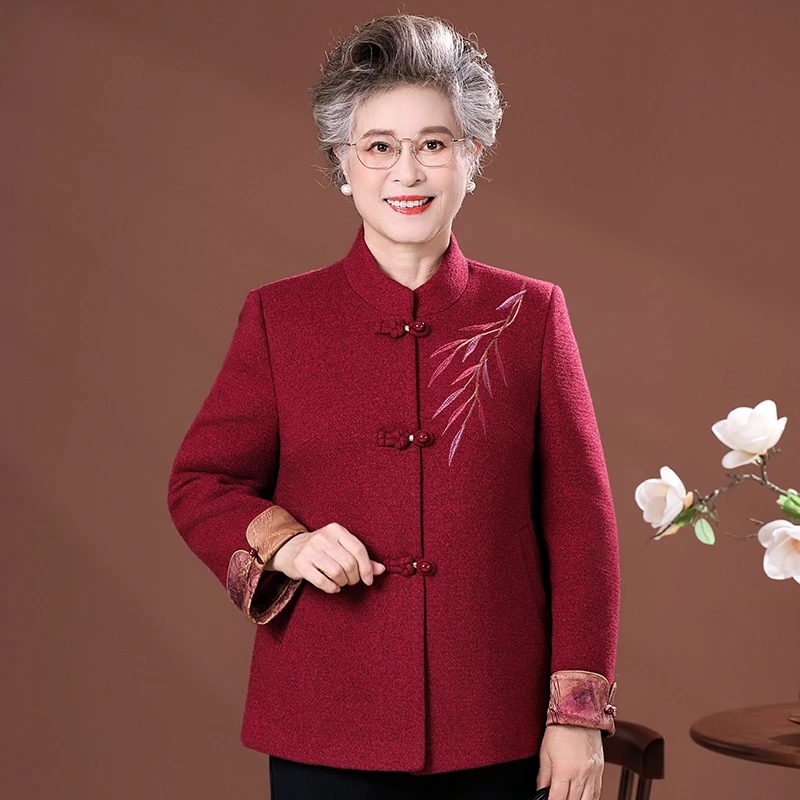 中老年妈妈秋冬季呢子国风新中式毛呢外套女老人奶奶太太秋装衣服