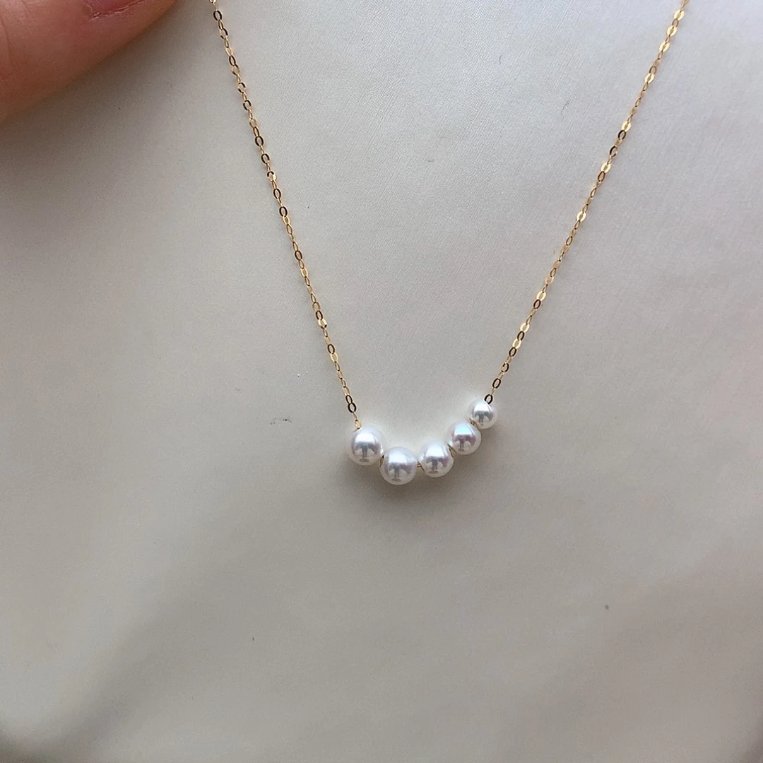 淡水珍珠4-5.5mm微笑链18K金镶嵌