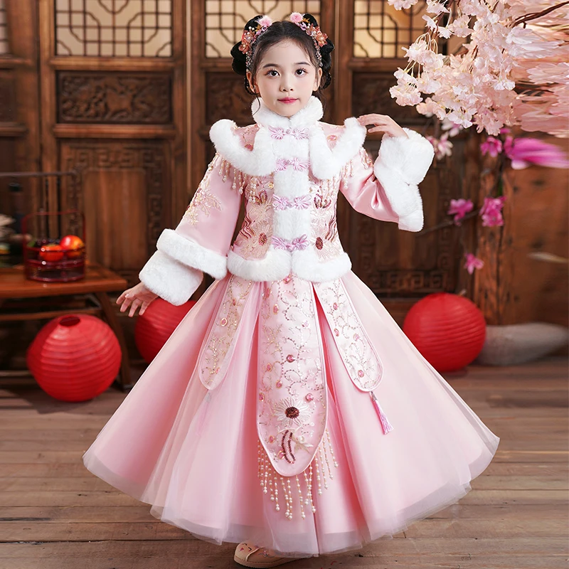 99170女童汉服保暖衣服装中国风冬唐装古风女宝宝套装裙子