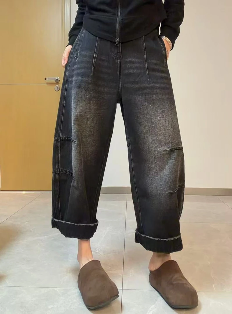 shasha【8989】秋冬季加厚复古洗水宽松版九分气球裤