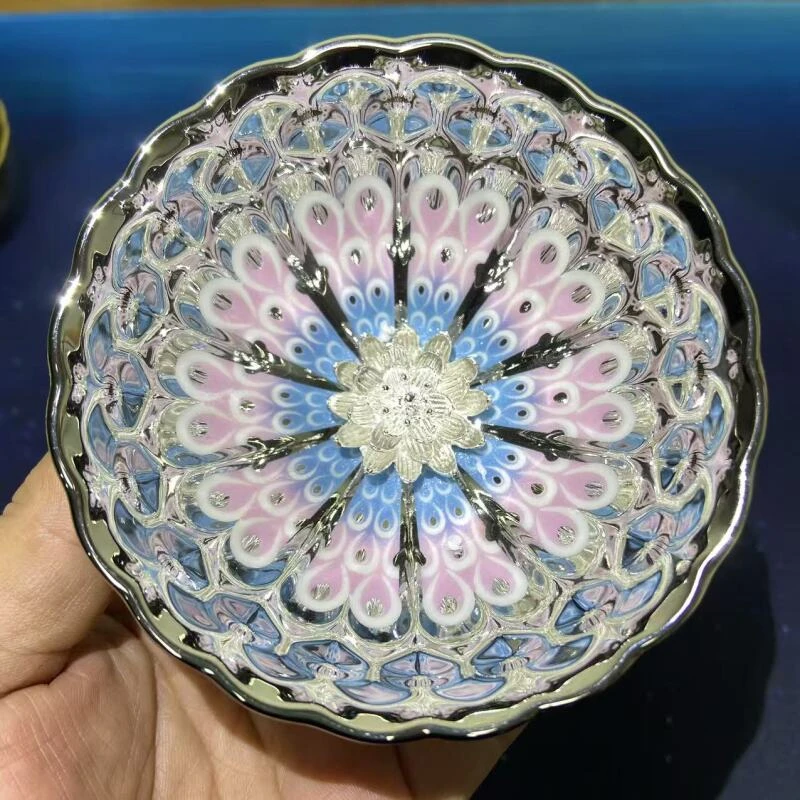 银色凤羽莲花(夜光)银色陶瓷杯