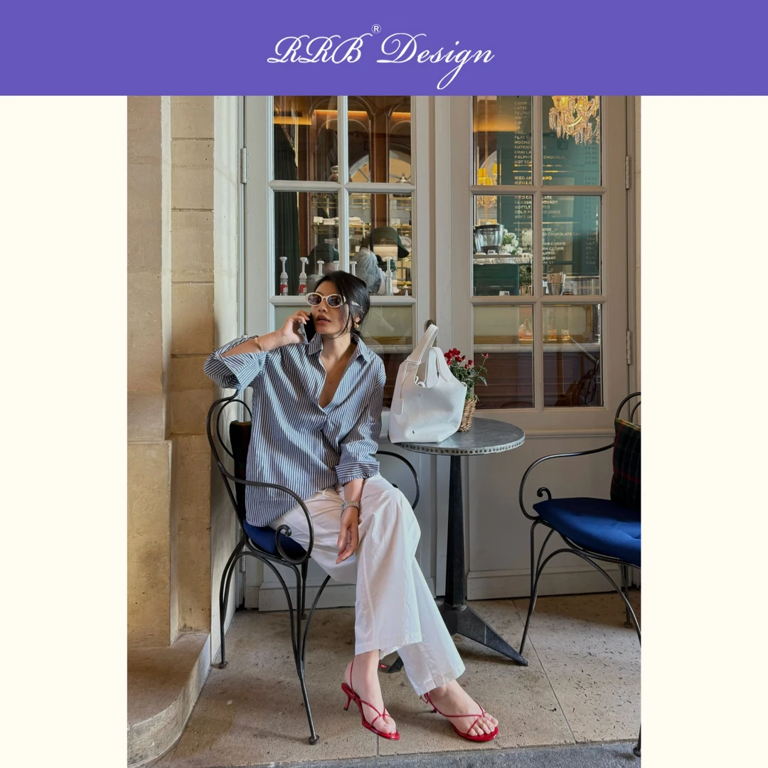 RRB Design「律动形态」气质时髦慵懒松弛V领显瘦通勤条纹衬衫衬衣