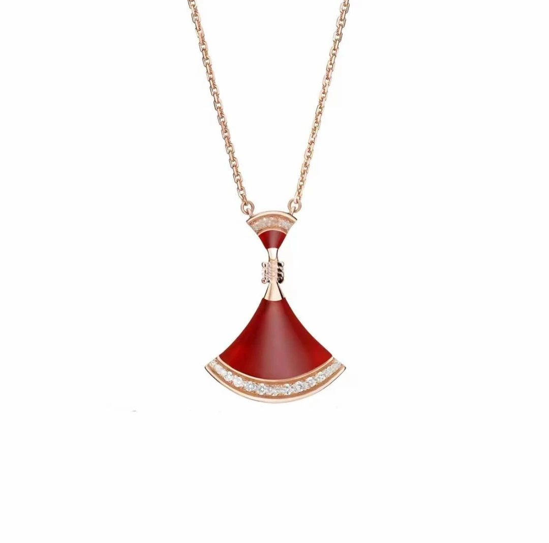 铜合金合成锆石项链 V金高品质-时尚红色裙子系列项链百搭-1098