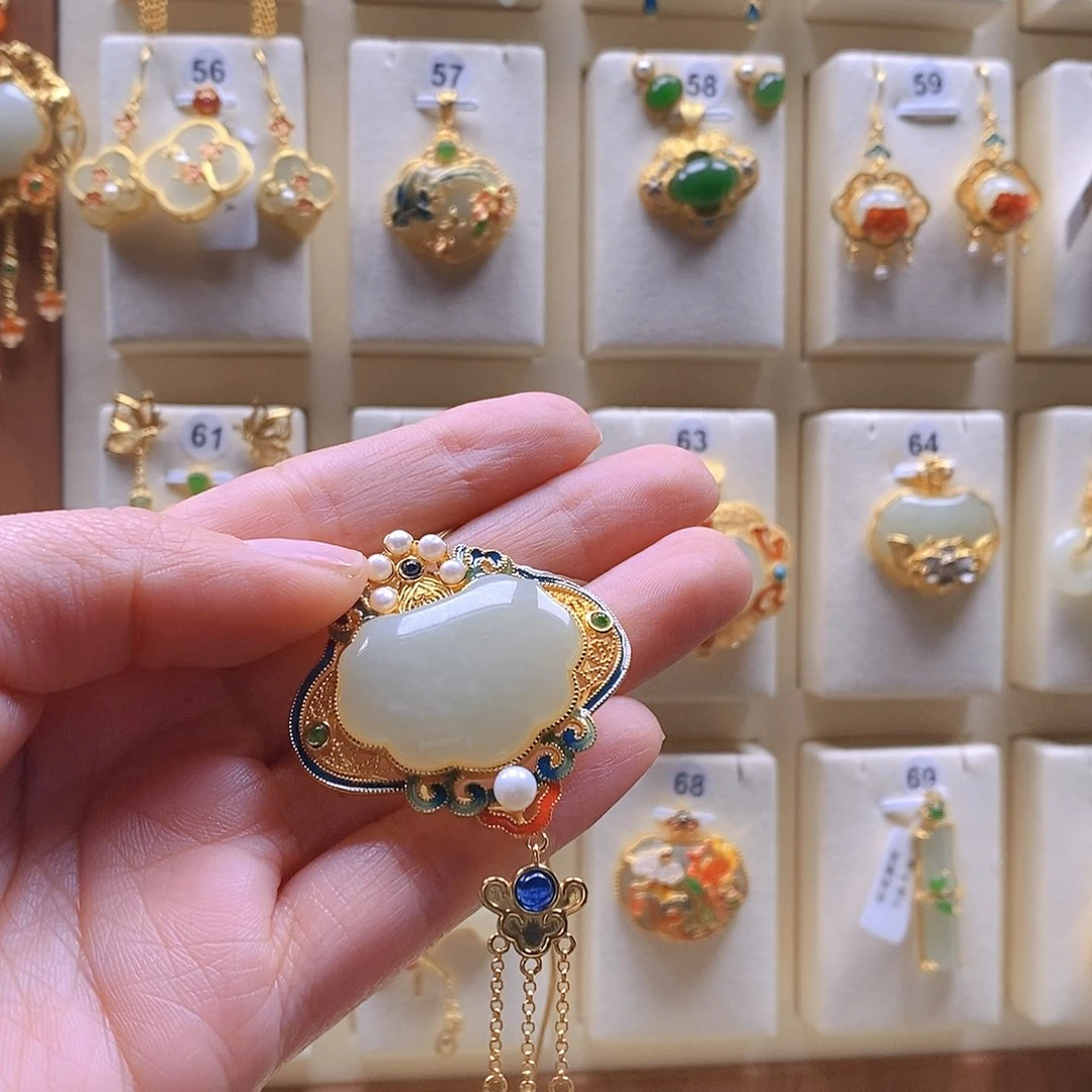 和田玉颈饰银S925镶嵌