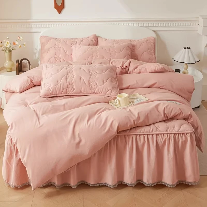 冬季加绒加厚床裙夹棉四件套纯棉加厚床单被套四季通用床上用品4